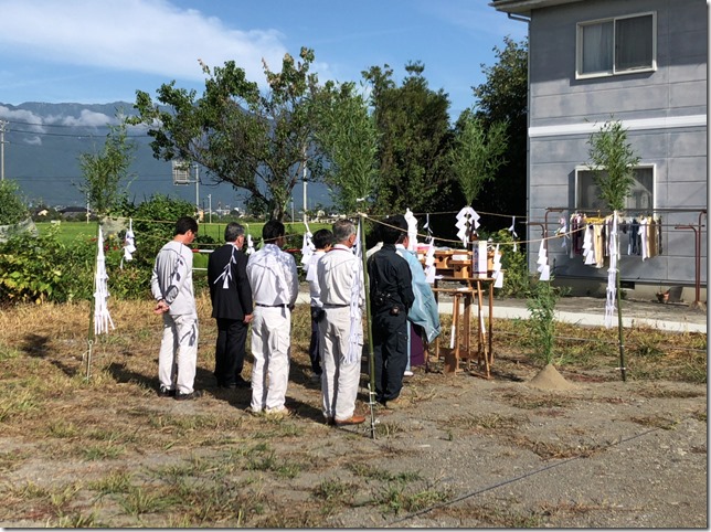 常念岳を望む木組みの家　地鎮祭　オープンシステム