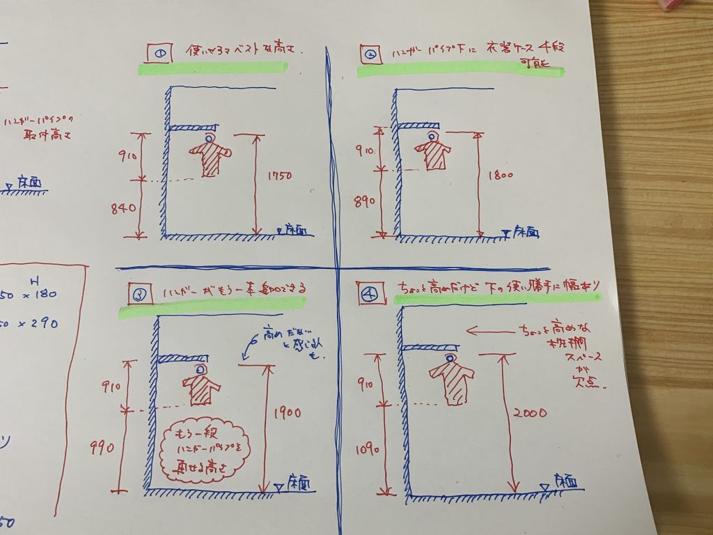 ハンガーパイプの高さを示す写真